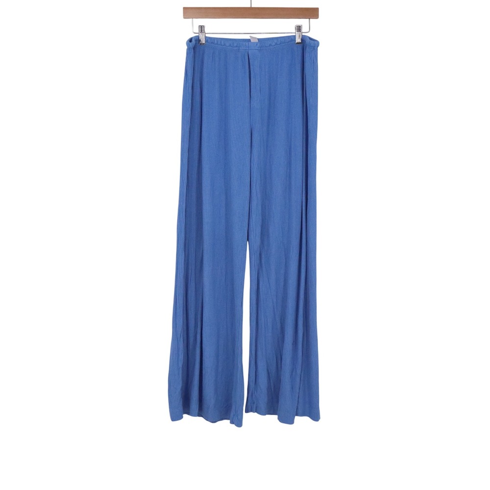 Auden Lounge Pants Womens Medium Blue Ribbed Wide Leg Relaxed Excellent